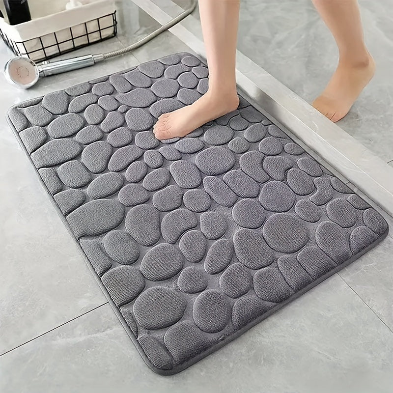 Non-Slip Memory Foam Bath Rug with Cobblestone Embossment