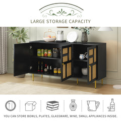 TV Stand with Rattan Door for Televisions up to 55\" with Adjustable Shelves and Storage Cabinets, Modern Entertainment Center Console Table for Living Room