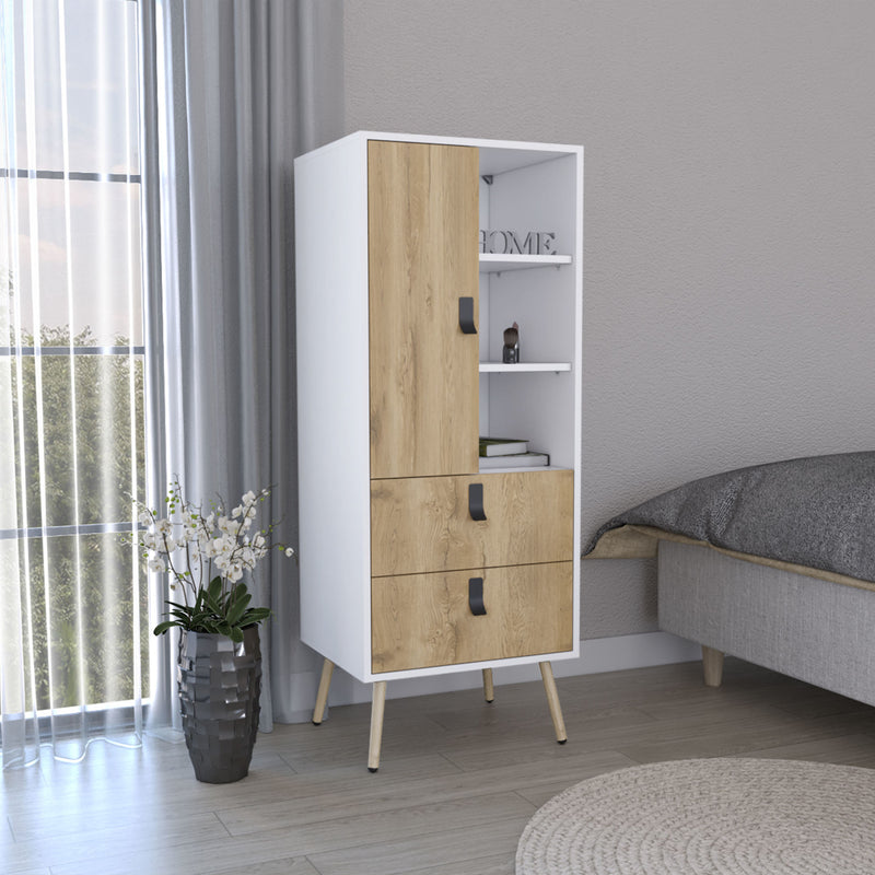 Huna Tall Dresser, Unit with Door, 2 Drawers, and Open Shelves