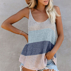 Womens Summer Striped Ice Silk Crochet Tank Tops Girls Sexy Loose Beach Wear 2020 New Casual Female Camis Tops Fashion Wholesale