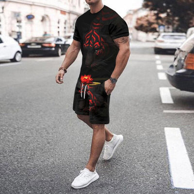 3D T-shirt digital printing short-sleeved shorts suit men's casual beach pants two-piece set