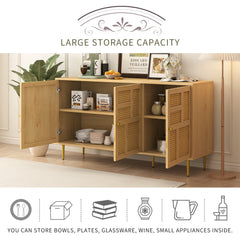 TV Stand with Rattan Door for Televisions up to 55\" with Adjustable Shelves and Storage Cabinets, Modern Entertainment Center Console Table for Living Room