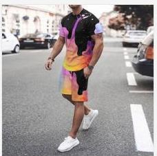 3D T-shirt digital printing short-sleeved shorts suit men's casual beach pants two-piece set