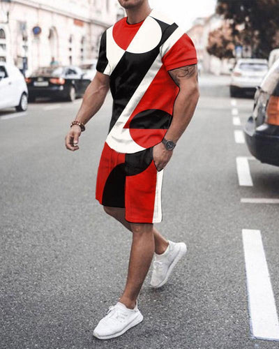 3D T-shirt digital printing short-sleeved shorts suit men's casual beach pants two-piece set