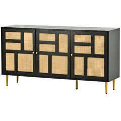 TV Stand with Rattan Door for Televisions up to 55\" with Adjustable Shelves and Storage Cabinets, Modern Entertainment Center Console Table for Living Room