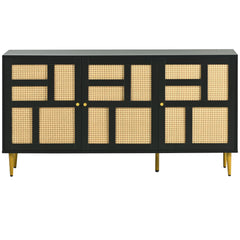 TV Stand with Rattan Door for Televisions up to 55\" with Adjustable Shelves and Storage Cabinets, Modern Entertainment Center Console Table for Living Room