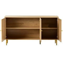 TV Stand with Rattan Door for Televisions up to 55\" with Adjustable Shelves and Storage Cabinets, Modern Entertainment Center Console Table for Living Room