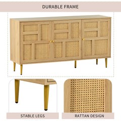 TV Stand with Rattan Door for Televisions up to 55\" with Adjustable Shelves and Storage Cabinets, Modern Entertainment Center Console Table for Living Room
