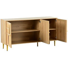 TV Stand with Rattan Door for Televisions up to 55\" with Adjustable Shelves and Storage Cabinets, Modern Entertainment Center Console Table for Living Room