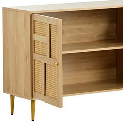 TV Stand with Rattan Door for Televisions up to 55\" with Adjustable Shelves and Storage Cabinets, Modern Entertainment Center Console Table for Living Room